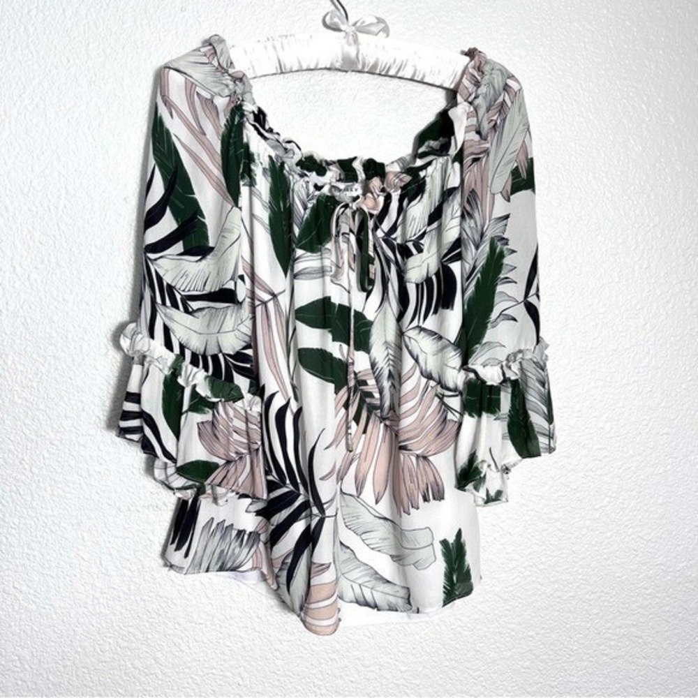 Milly Ruffled Tropical Print Silk Top Womens XS Resortwear Preppy Vacation Beach